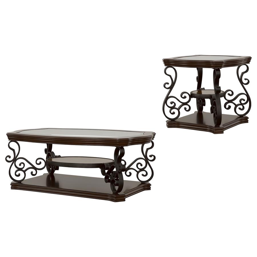 Laney 2-piece Glass Top Coffee and End Table Set Dark Merlot view 2