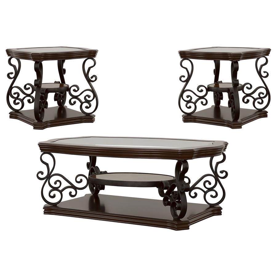 Laney 3-piece Glass Top Coffee and End Table Set Dark Merlot view 2
