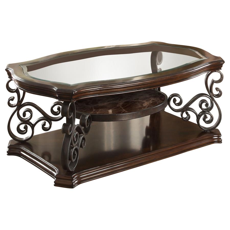 Laney 3-piece Glass Top Coffee and End Table Set Dark Merlot view 5