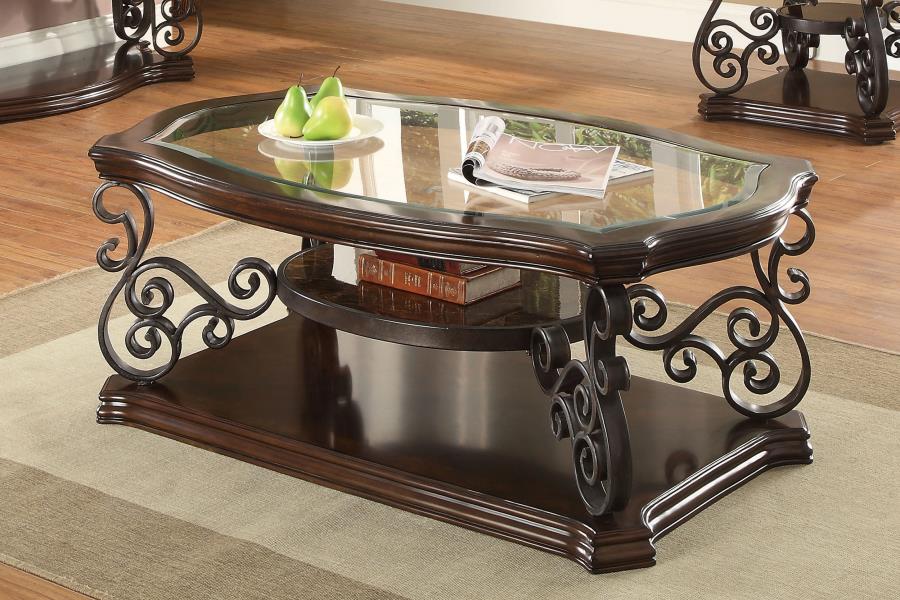 Laney 1-shelf Glass Top Rectangular Coffee Table Deep Merlot view 2