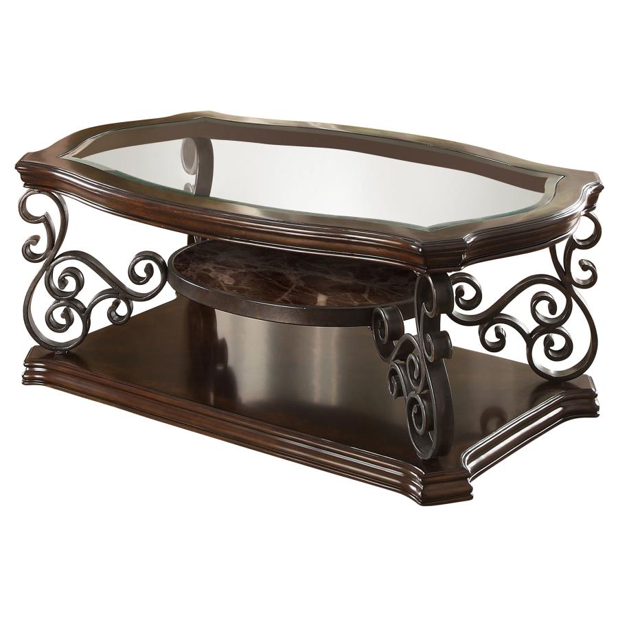 Laney 1-shelf Glass Top Rectangular Coffee Table Deep Merlot view 4
