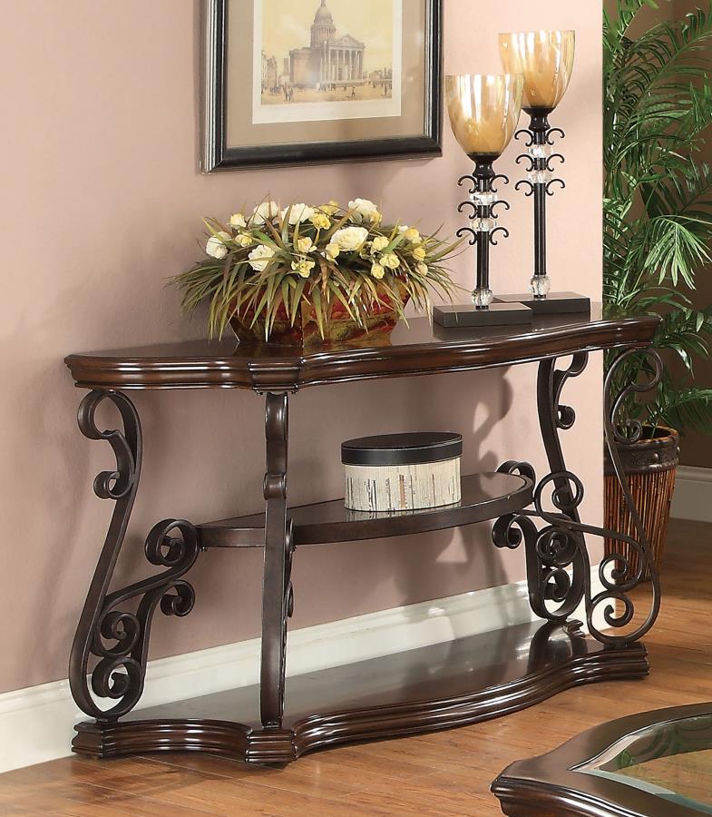 Laney Scrollwork Entryway Sofa Console Table Deep Merlot view 2