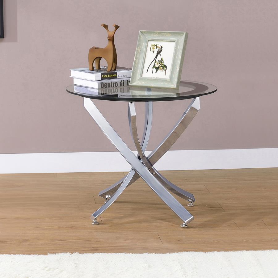 Brooke Round Glass Top Side End Table Metal Base Chrome view 2