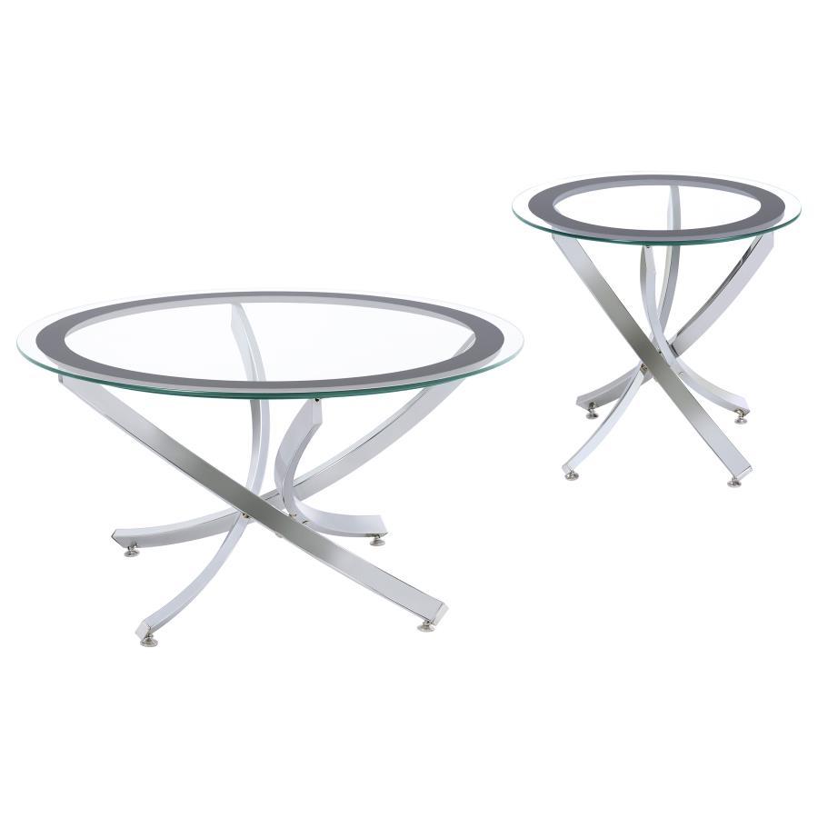 Brooke 2-piece Round Coffee and End Table Set Chrome view 2