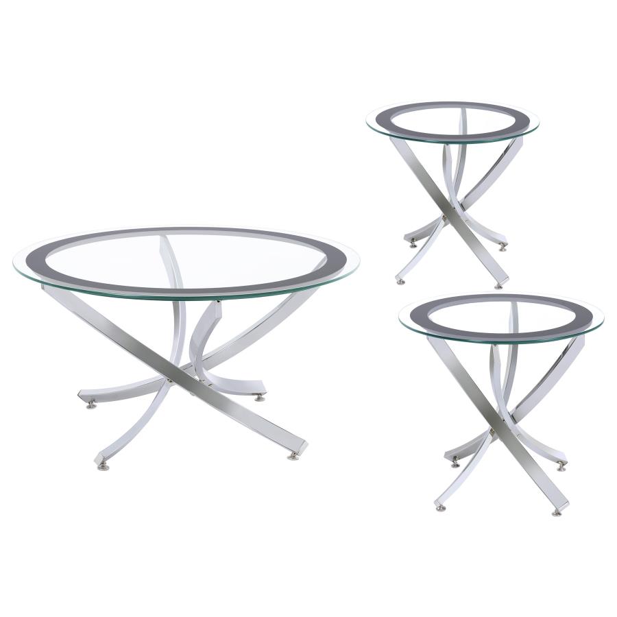 Brooke 3-piece Round Coffee and End Table Set Chrome view 2