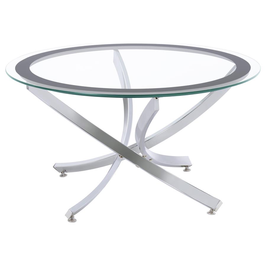 Brooke 3-piece Round Coffee and End Table Set Chrome view 3