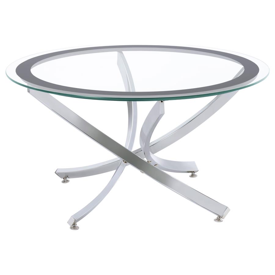Brooke Round Glass Top Coffee Table Metal Base Chrome — Living Room Furniture