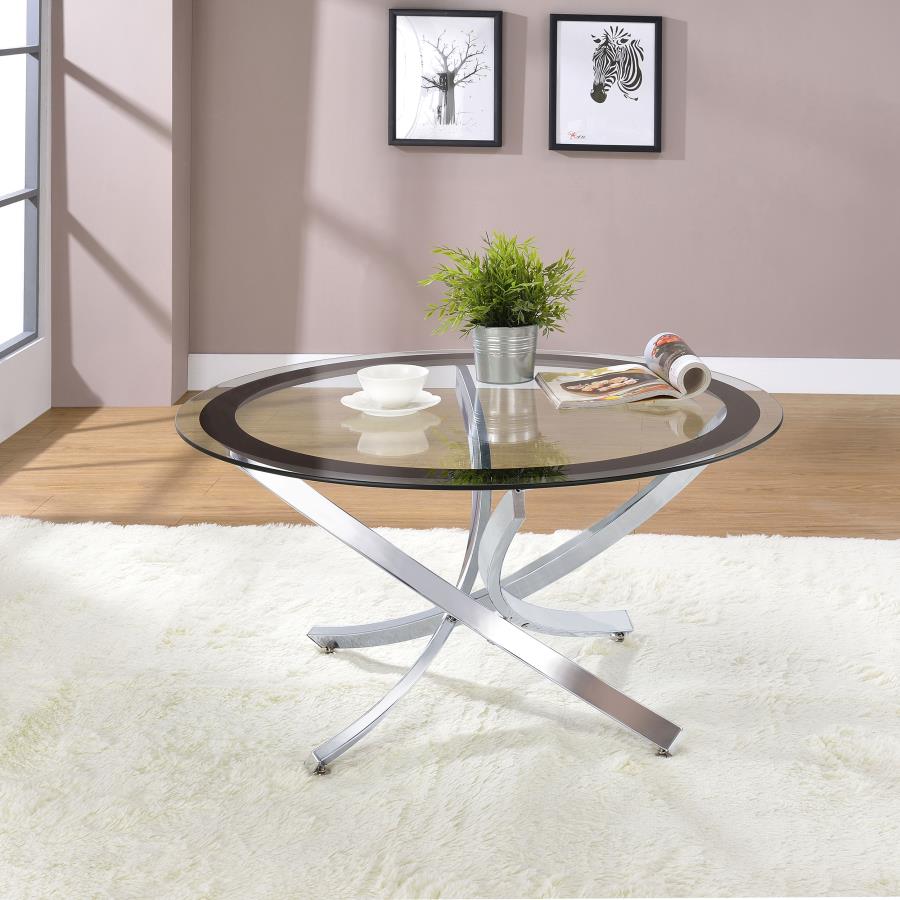 Brooke Round Glass Top Coffee Table Metal Base Chrome view 2