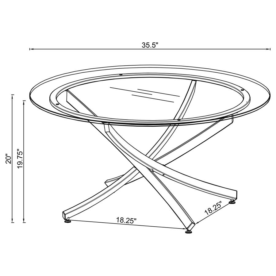 Brooke Round Glass Top Coffee Table Metal Base Chrome view 3