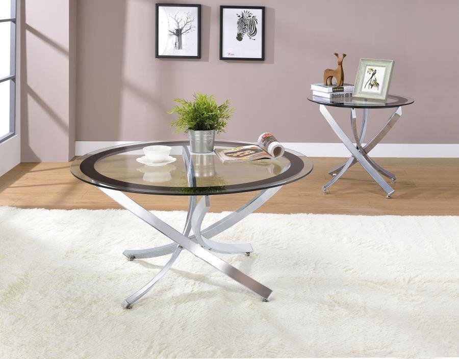 Brooke Round Glass Top Coffee Table Metal Base Chrome view 4