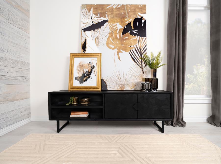 Marsden 2-door Mango Wood 70-inch TV Stand Charcoal Black view 2