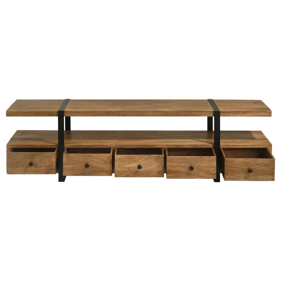 Otto 5-drawer Mango Wood 70-inch TV Stand Media Console Brown view 5