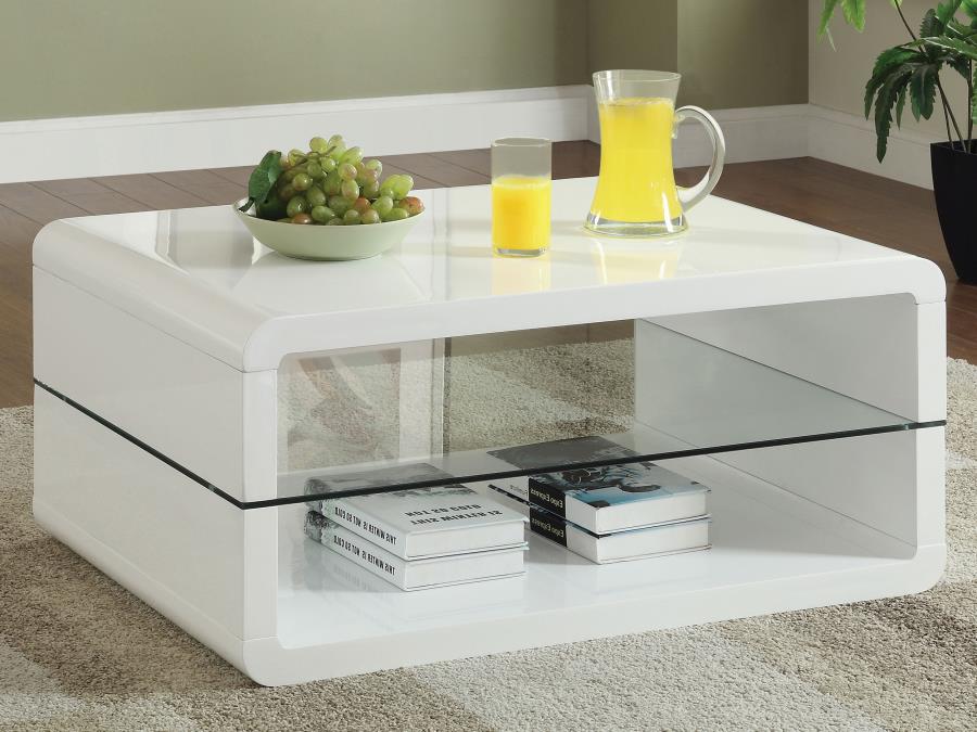 Elana 1-shelf Rectangular Coffee Table White High Gloss view 2