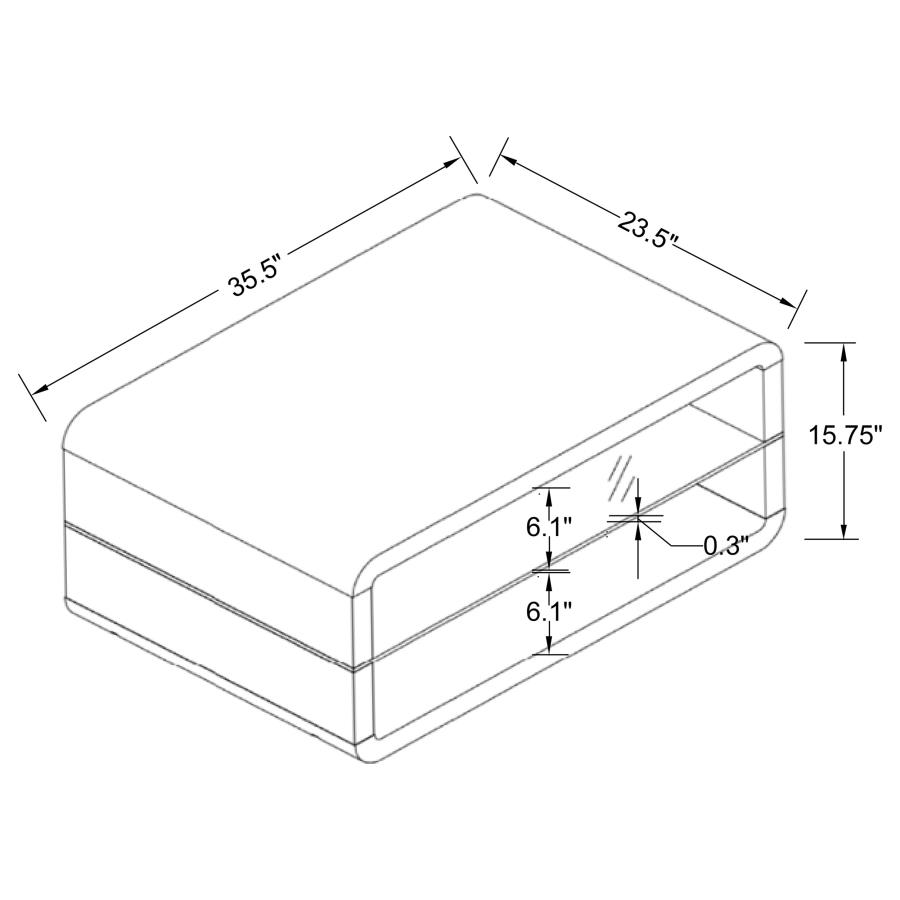 Elana 1-shelf Rectangular Coffee Table White High Gloss view 3