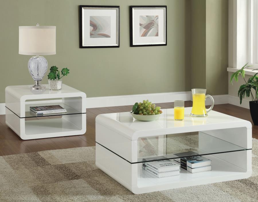 Elana 1-shelf Rectangular Coffee Table White High Gloss view 3