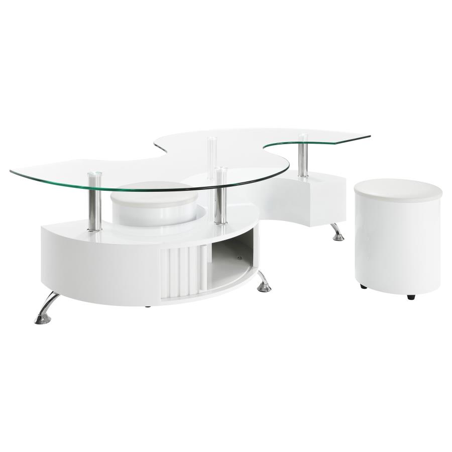 Buckley 3-piece Coffee Table and Stools Set White High Gloss view 2