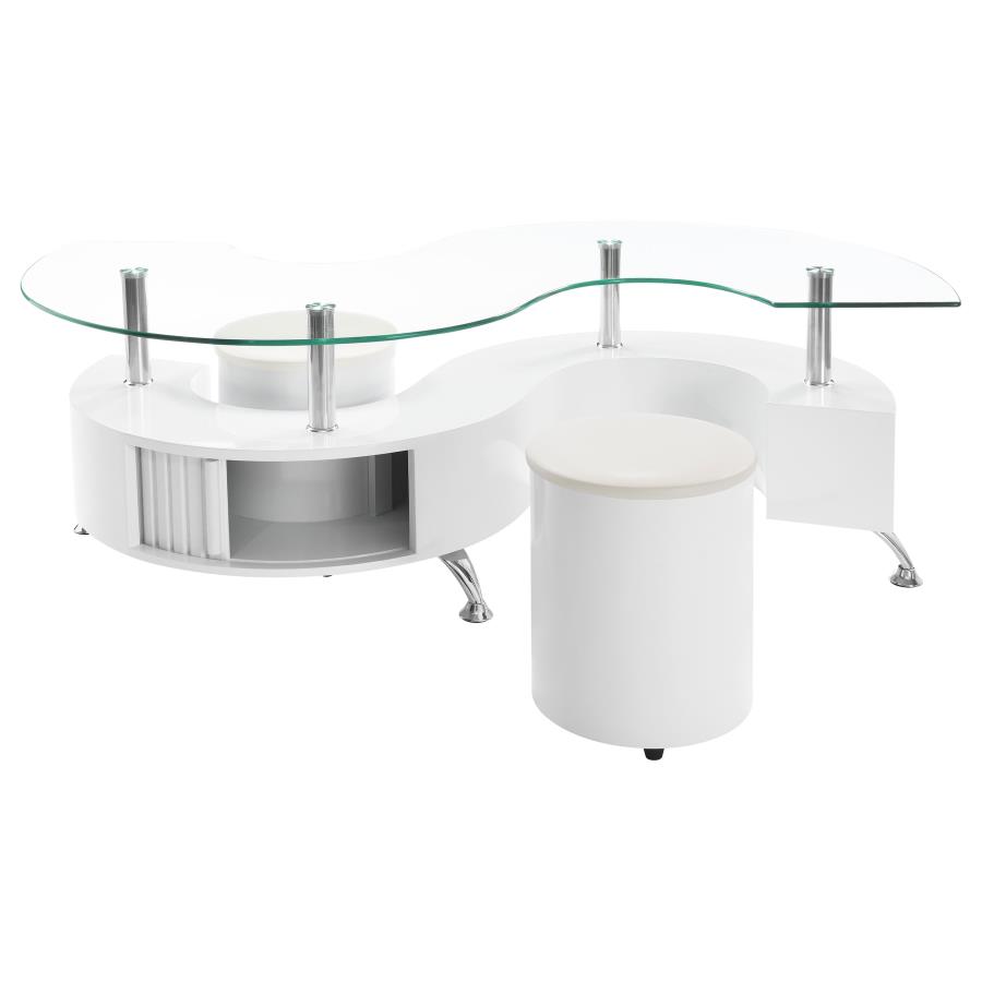 Buckley 3-piece Coffee Table and Stools Set White High Gloss view 3