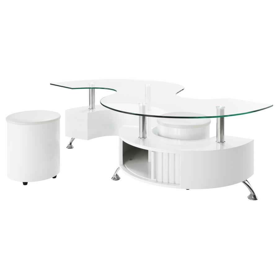 Buckley 3-piece Coffee Table and Stools Set White High Gloss view 4