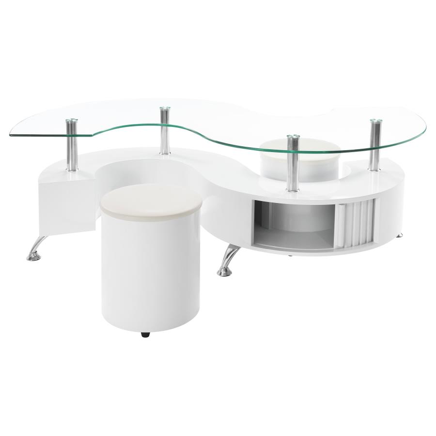 Buckley 3-piece Coffee Table and Stools Set White High Gloss view 7