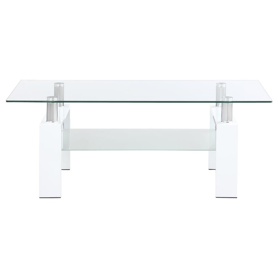 Dyer 1-shelf Rectangular Glass Top Coffee Table White view 3