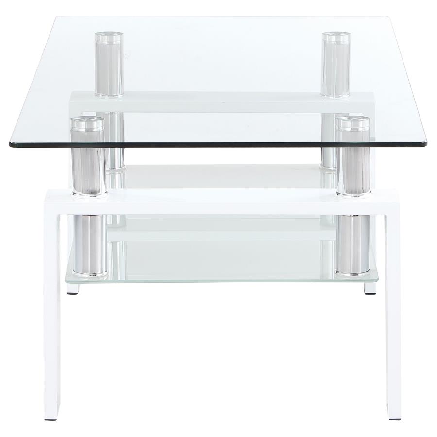 Dyer 1-shelf Rectangular Glass Top Coffee Table White view 4