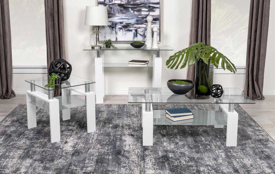 Dyer 1-shelf Rectangular Glass Top Coffee Table White view 6