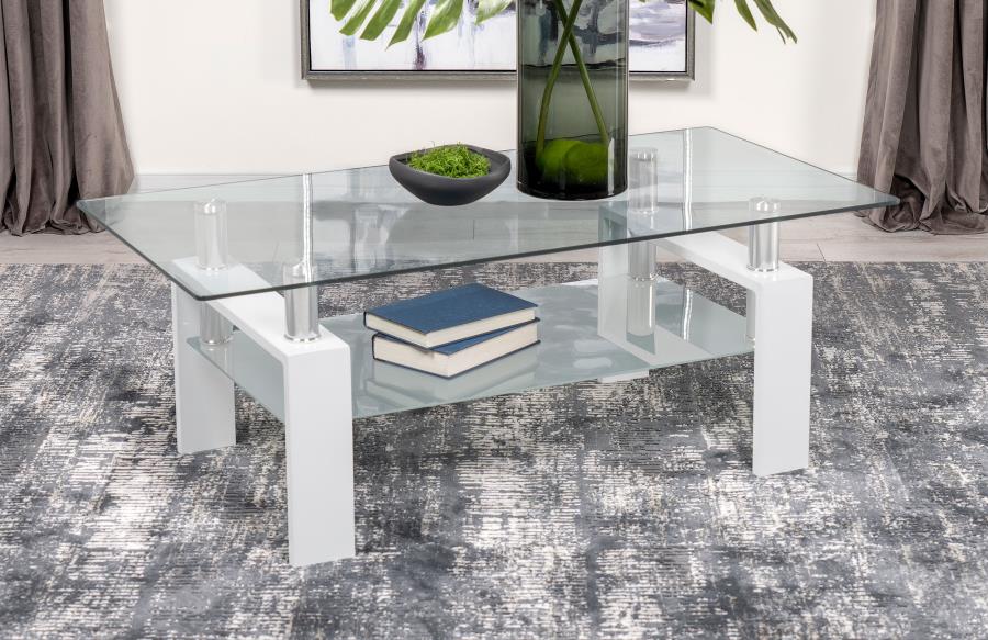 Dyer 1-shelf Rectangular Glass Top Coffee Table White view 2