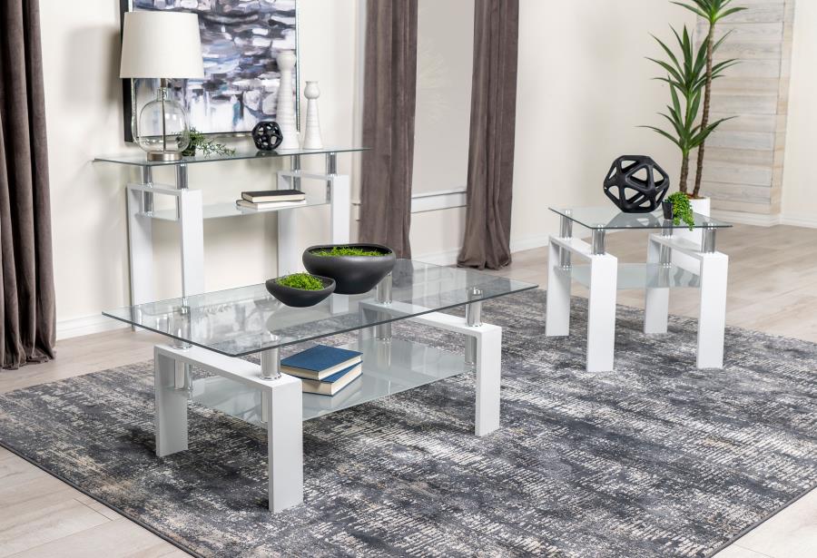 Dyer 1-shelf Rectangular Glass Top Coffee Table White view 7
