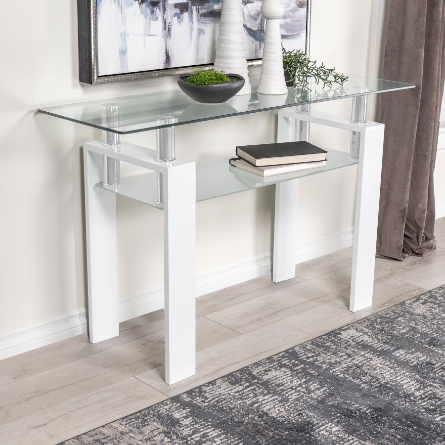 Dyer Rectangular Glass Top Entryway Sofa Console Table White view 2