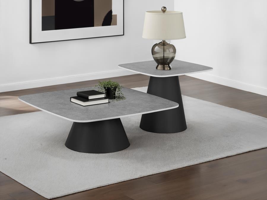 Eason 2-piece Cocktail Coffee Table Set Concrete and Black view 2