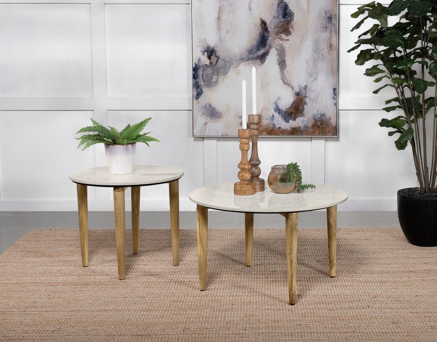 Aldis Round Marble Top Side End Table White and Natural view 7