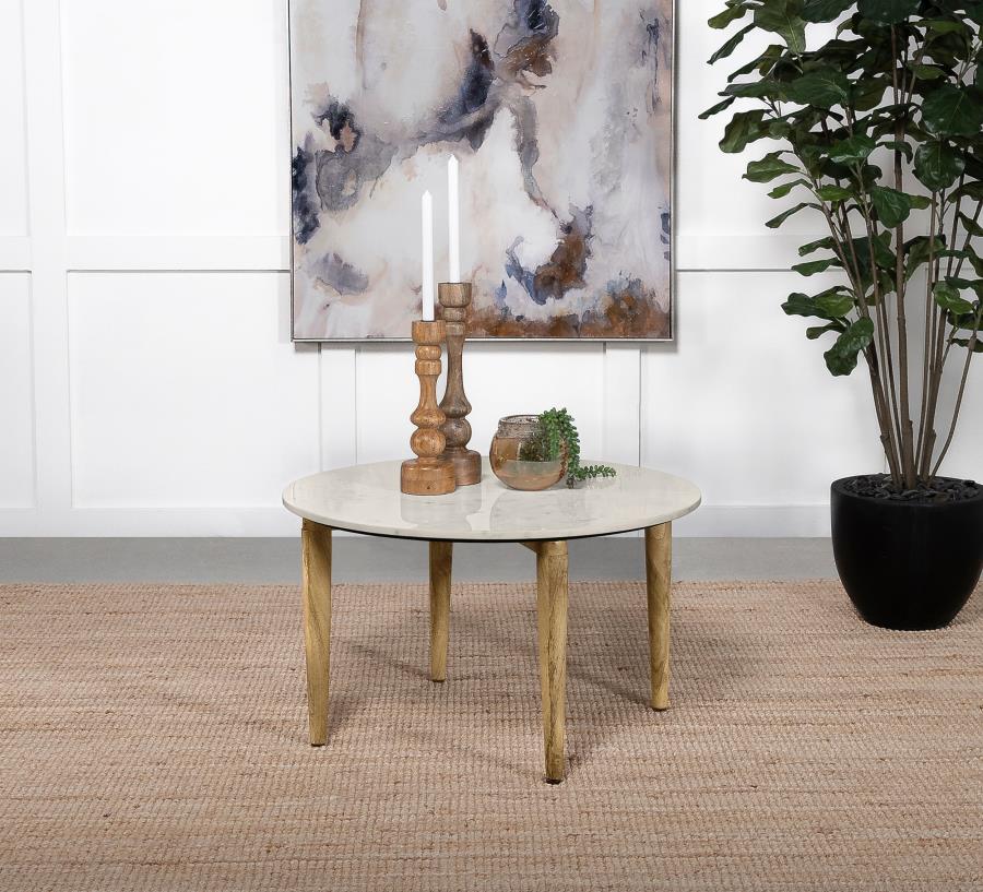 Aldis Round Marble Top Coffee Table White and Natural view 2