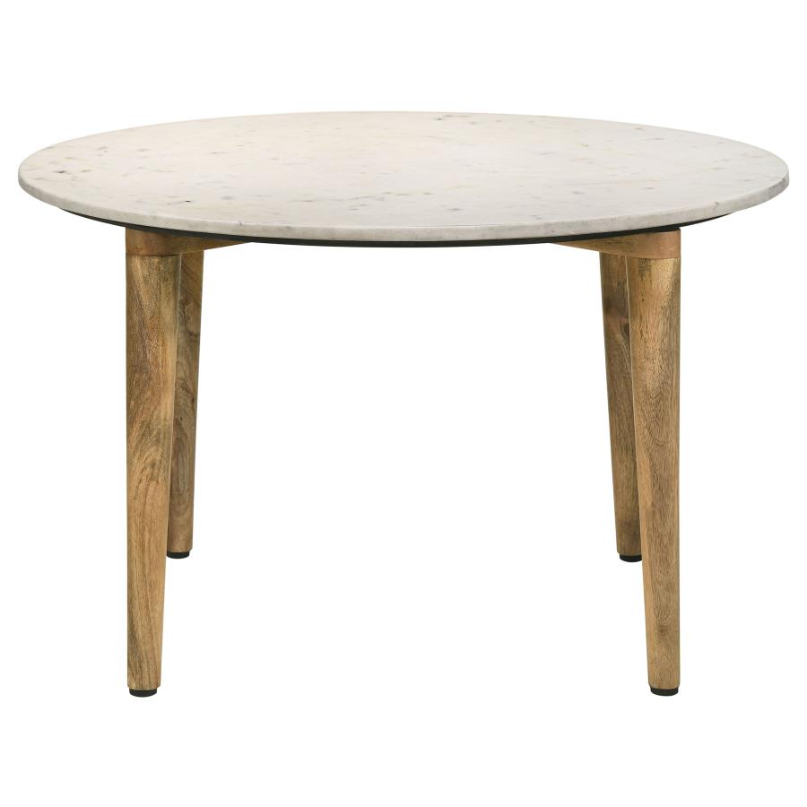 Aldis Round Marble Top Coffee Table White and Natural view 3