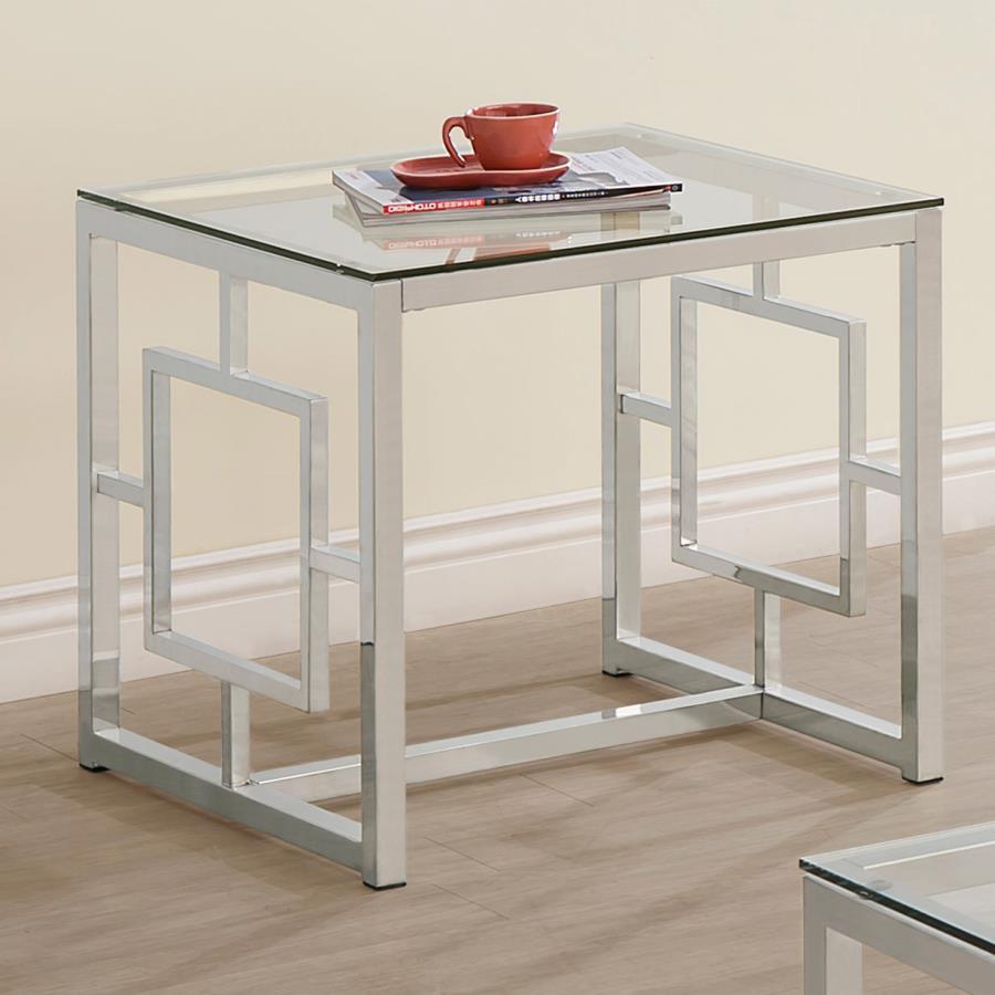Merced Square Glass Top Side End Table Nickel view 2