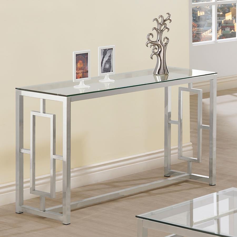 Merced Glass Top Metal Entryway Console Table Nickel view 2
