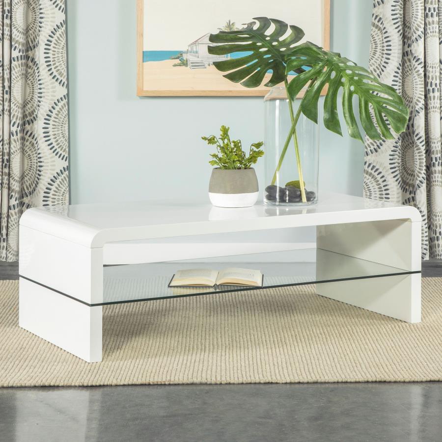 Airell Rectangular Coffee Table with Shelf White High Gloss view 2