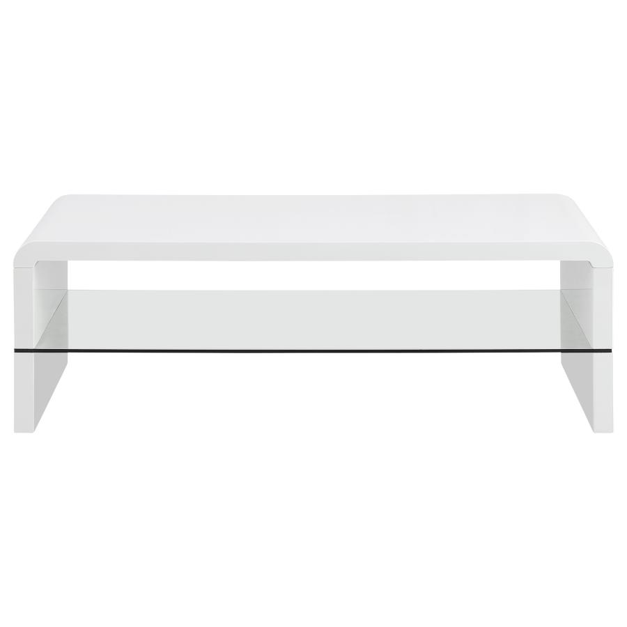 Airell Rectangular Coffee Table with Shelf White High Gloss view 3