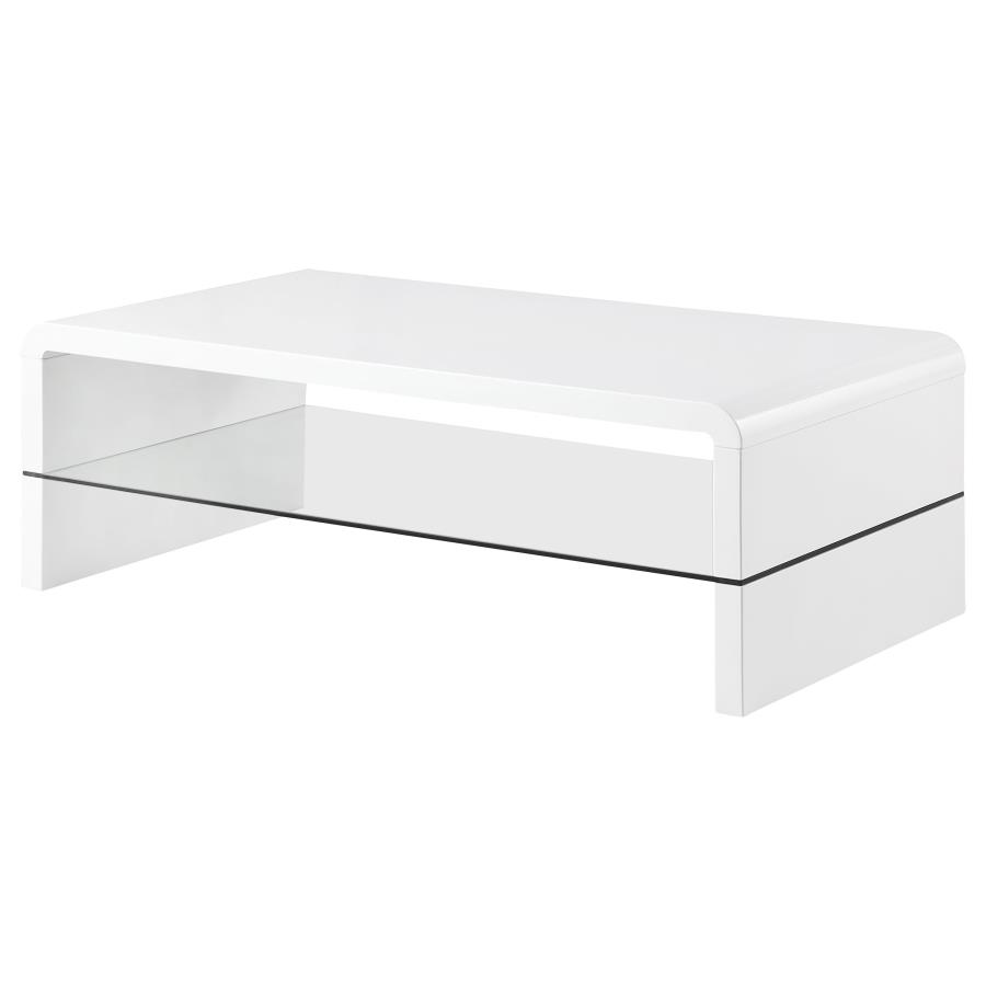 Airell Rectangular Coffee Table with Shelf White High Gloss view 4