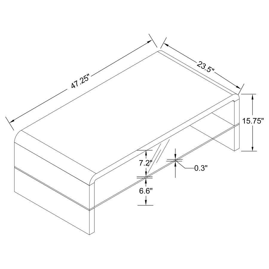 Airell Rectangular Coffee Table with Shelf White High Gloss view 6