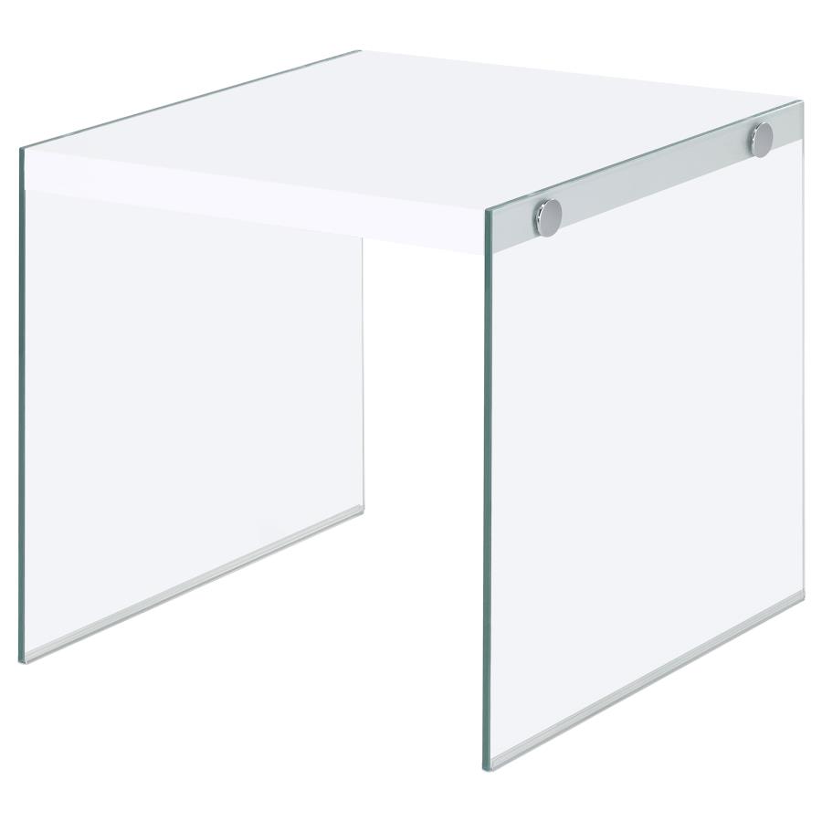 Opal Square Glass Frame Side End Table White High Gloss view 4