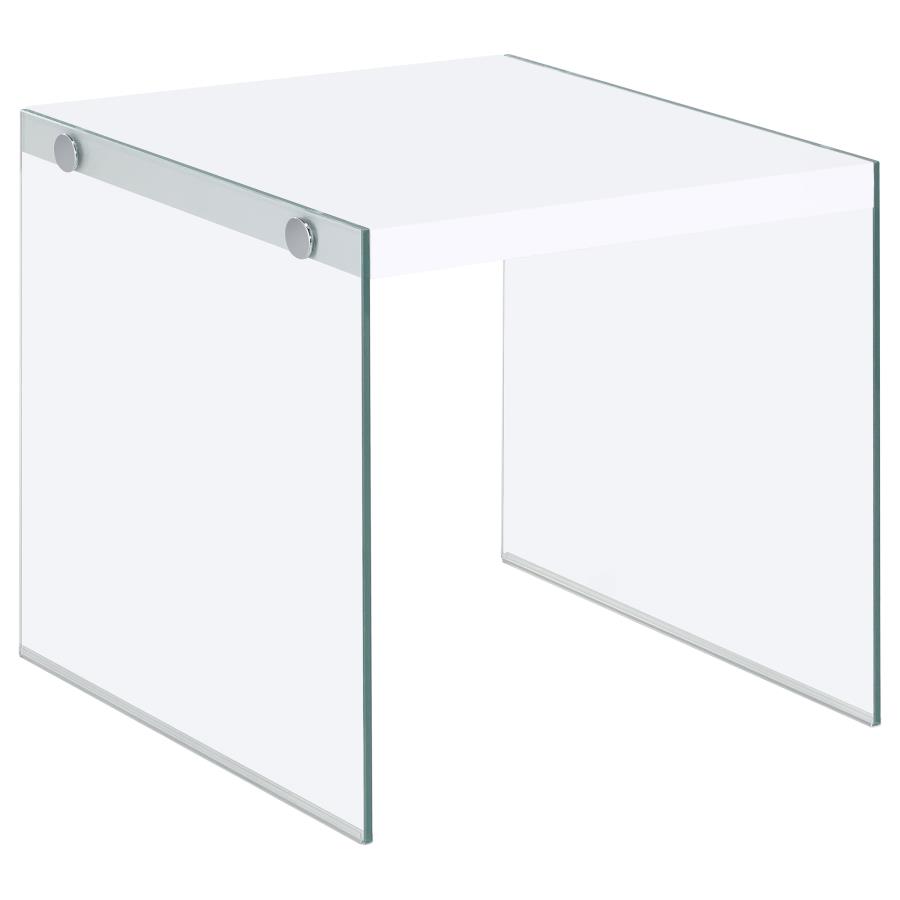 Opal Square Glass Frame Side End Table White High Gloss view 6