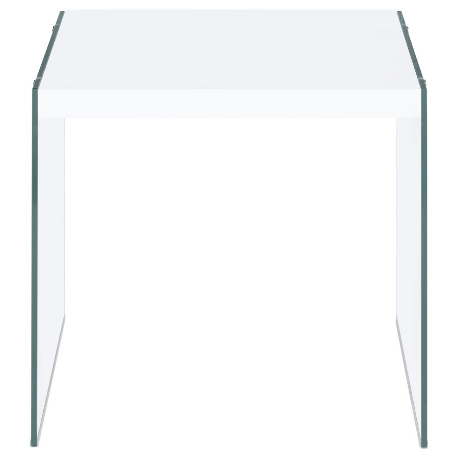 Opal Square Glass Frame Side End Table White High Gloss view 3