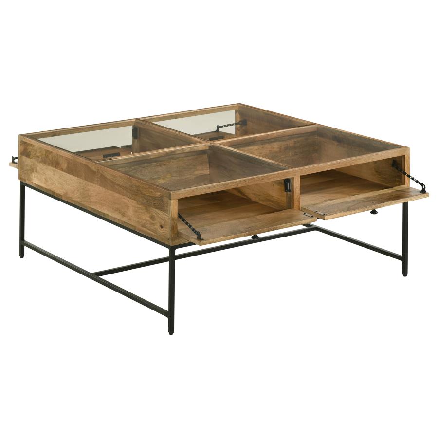 Stephie 4-drawer Square Glass Top Coffee Table Honey Brown view 3