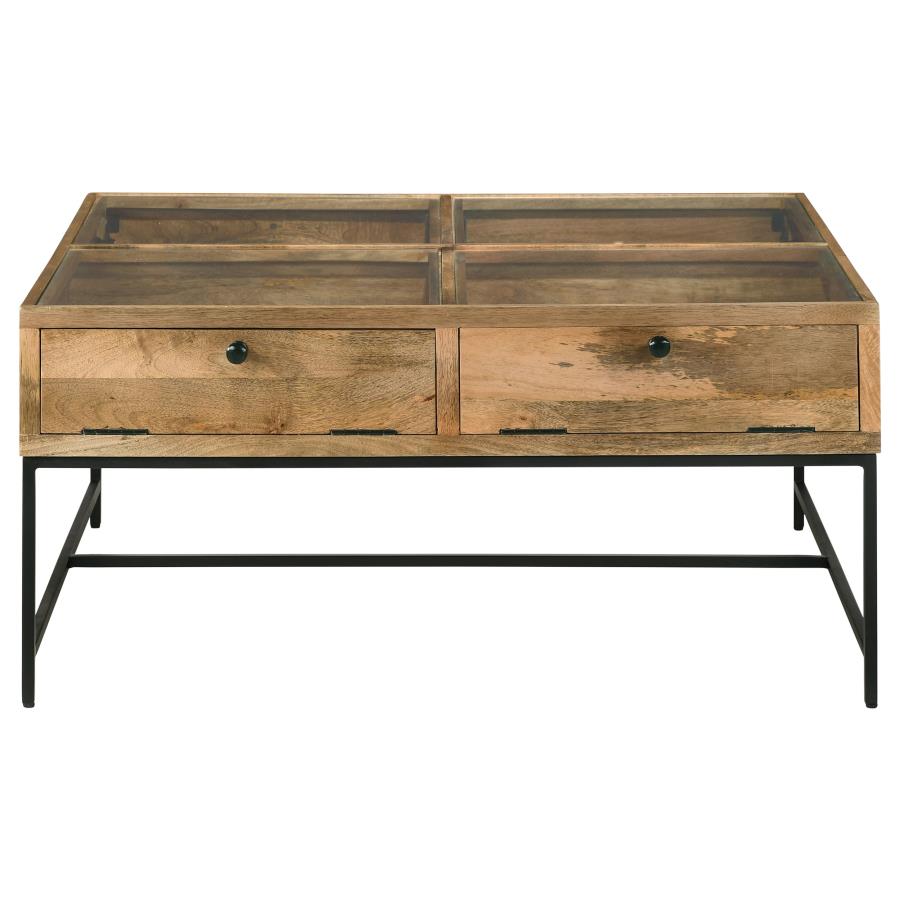 Stephie 4-drawer Square Glass Top Coffee Table Honey Brown view 4