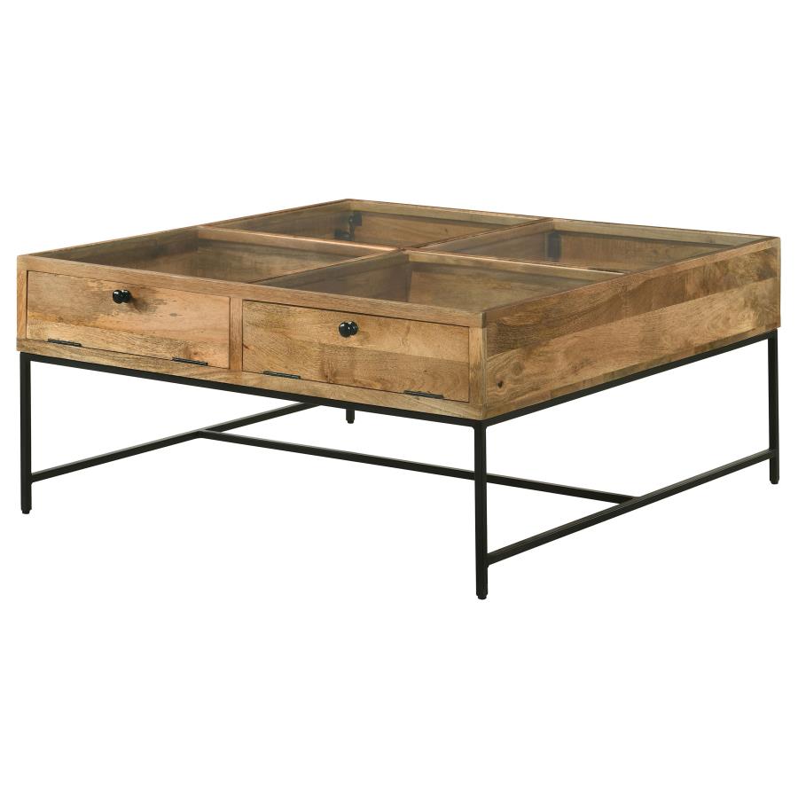 Stephie 4-drawer Square Glass Top Coffee Table Honey Brown view 5