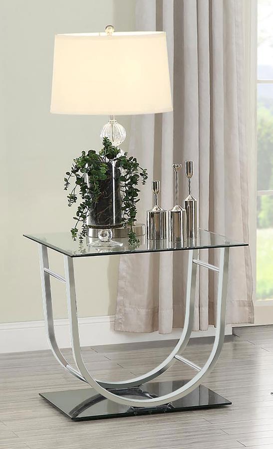 Danville Square U-Shaped Glass Top Side End Table Chrome view 2