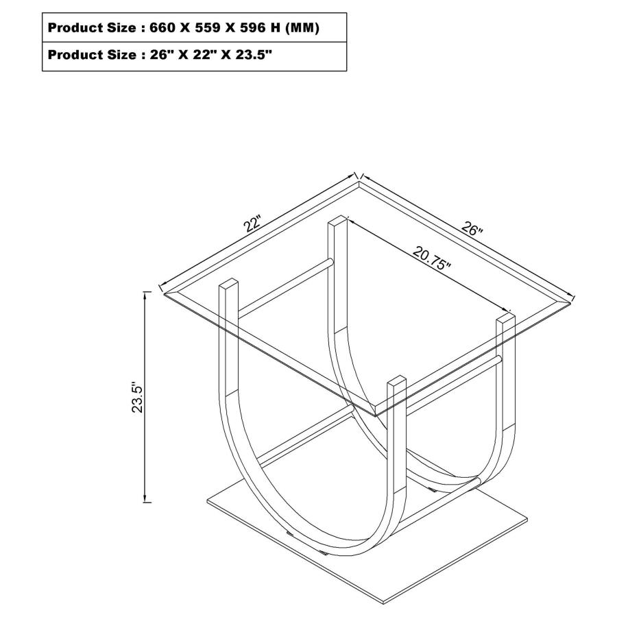 Danville Square U-Shaped Glass Top Side End Table Chrome view 6
