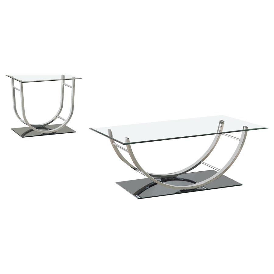Danville 2-piece Glass Top Coffee and End Table Set Chrome view 2