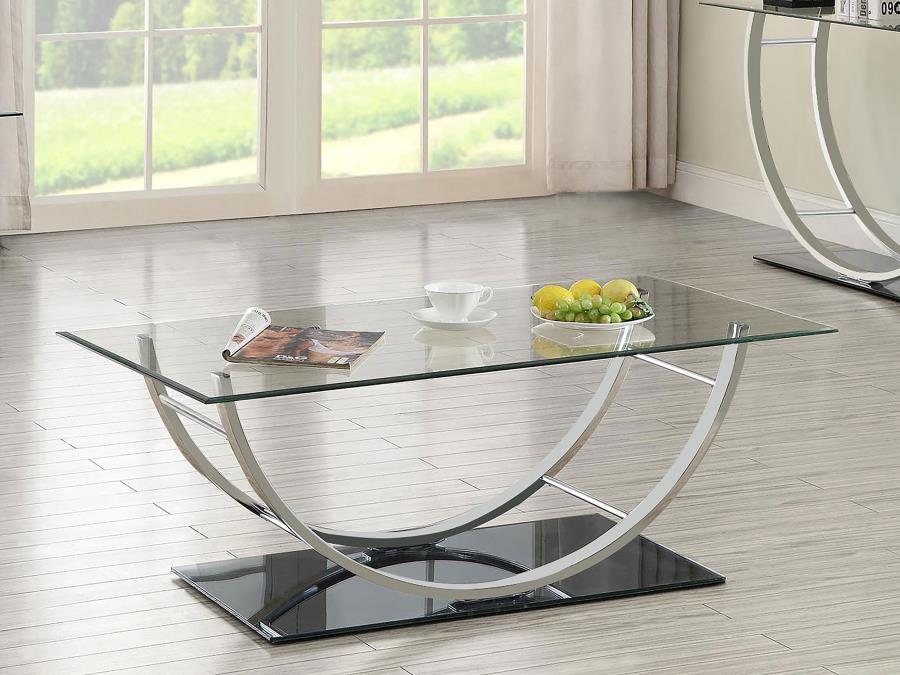 Danville Rectangular U-Shaped Glass Top Coffee Table Chrome view 2