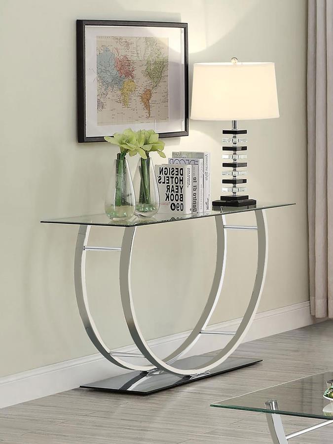 Danville U-shaped Glass Top Entryway Console Table Chrome view 2